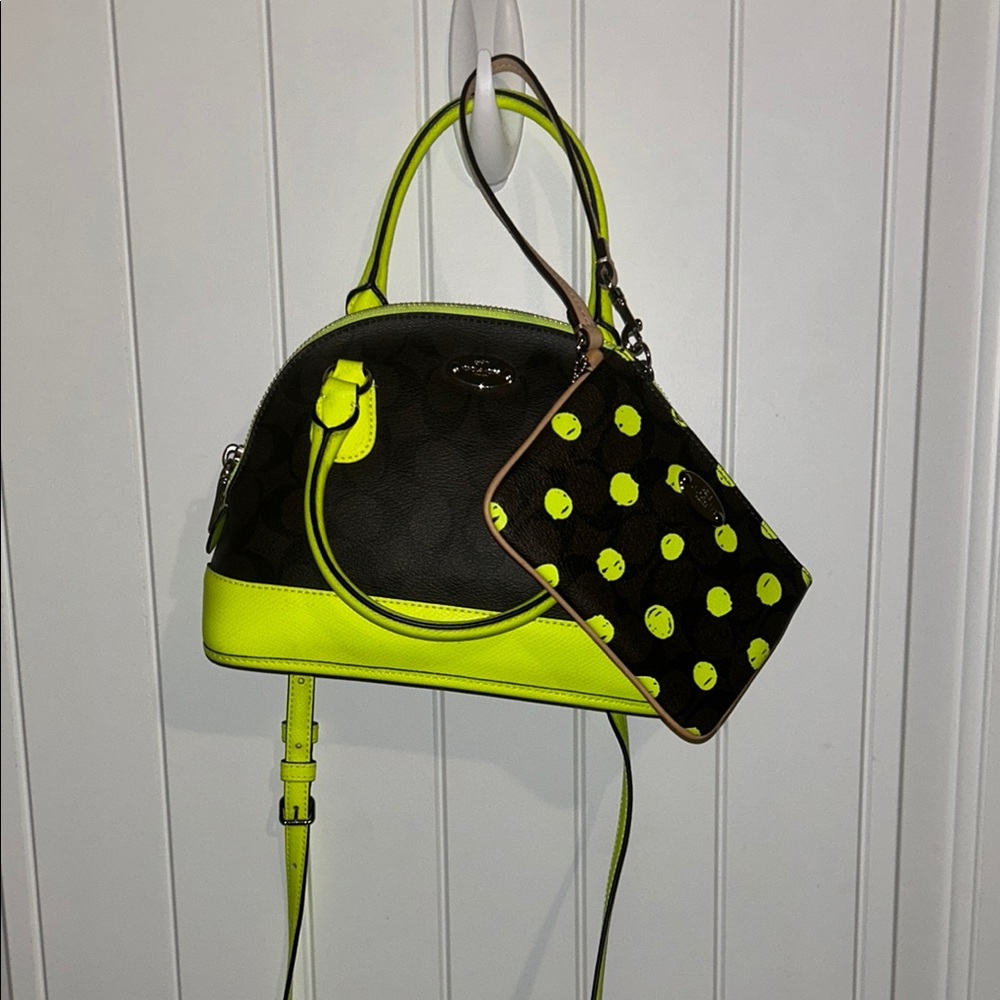 Coach Neon Yellow and Black Women's Bag